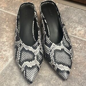 Vince Snake Print Mules in Black and White